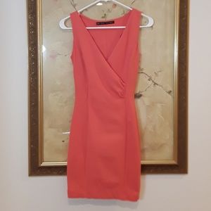 Zara Basic Coral Pink Bodycon V-Neck Dress